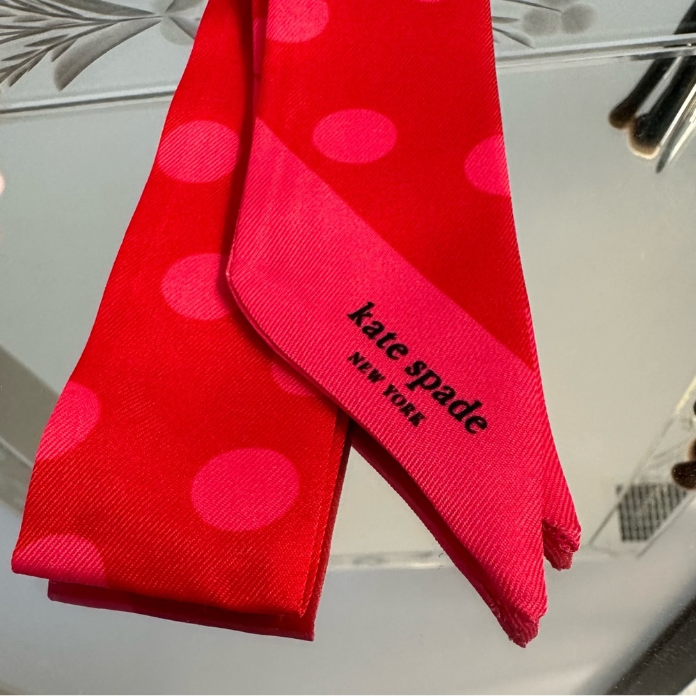 kate spade Red and Pink Polka Dot Skinny Scarf Hair Tie